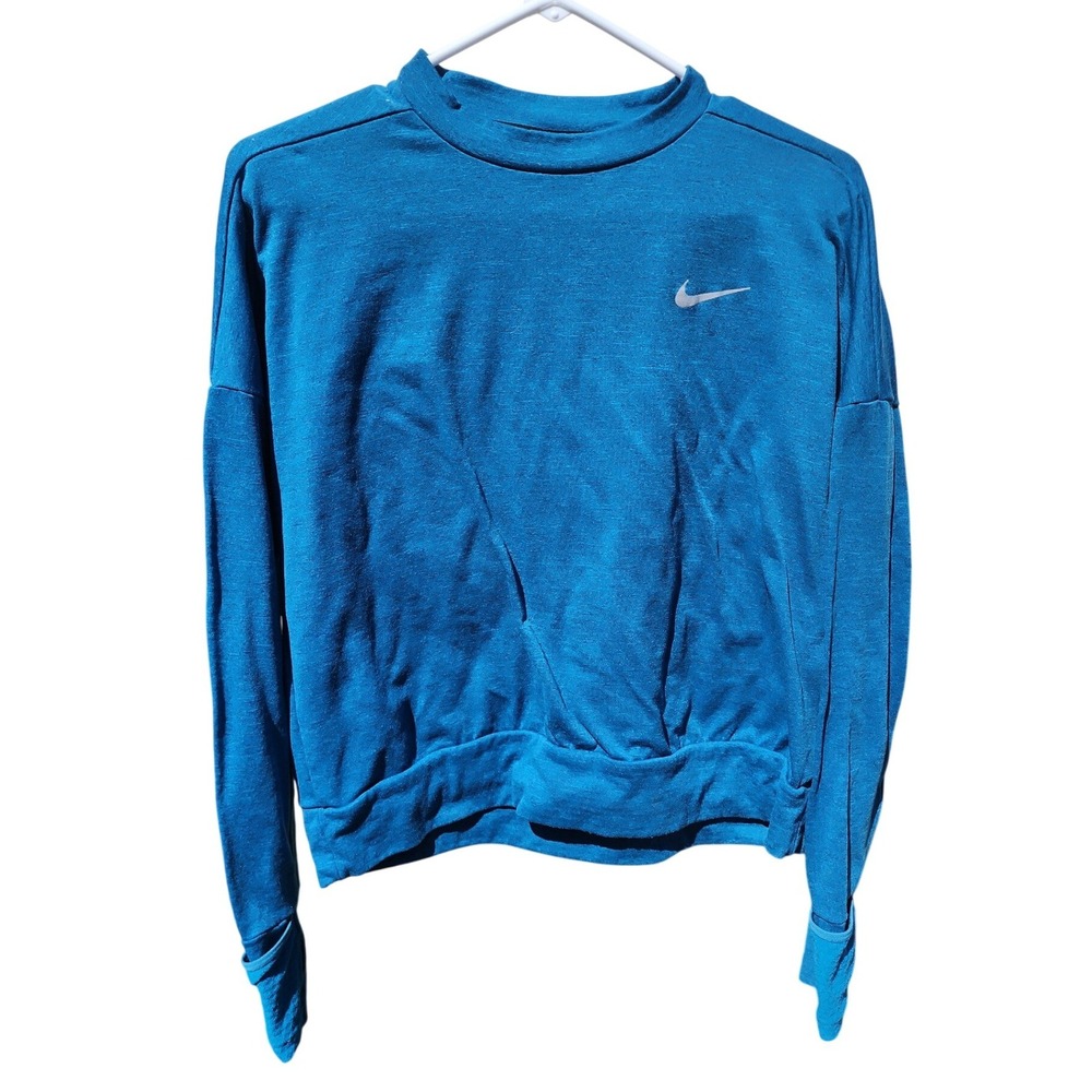Nike Womens Teal Blue Long‎ Sleeve Training Top Running Shirt Thumbholes Small